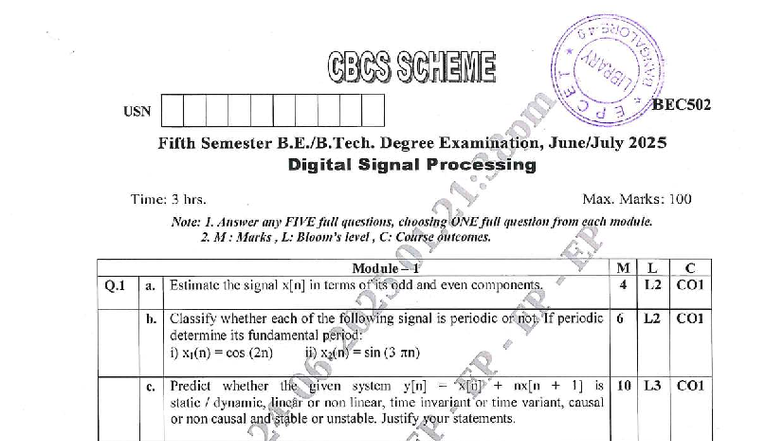 BEC502 Fifth Semester Exam: Digital Signal Processing Guide 2025 - Studocu