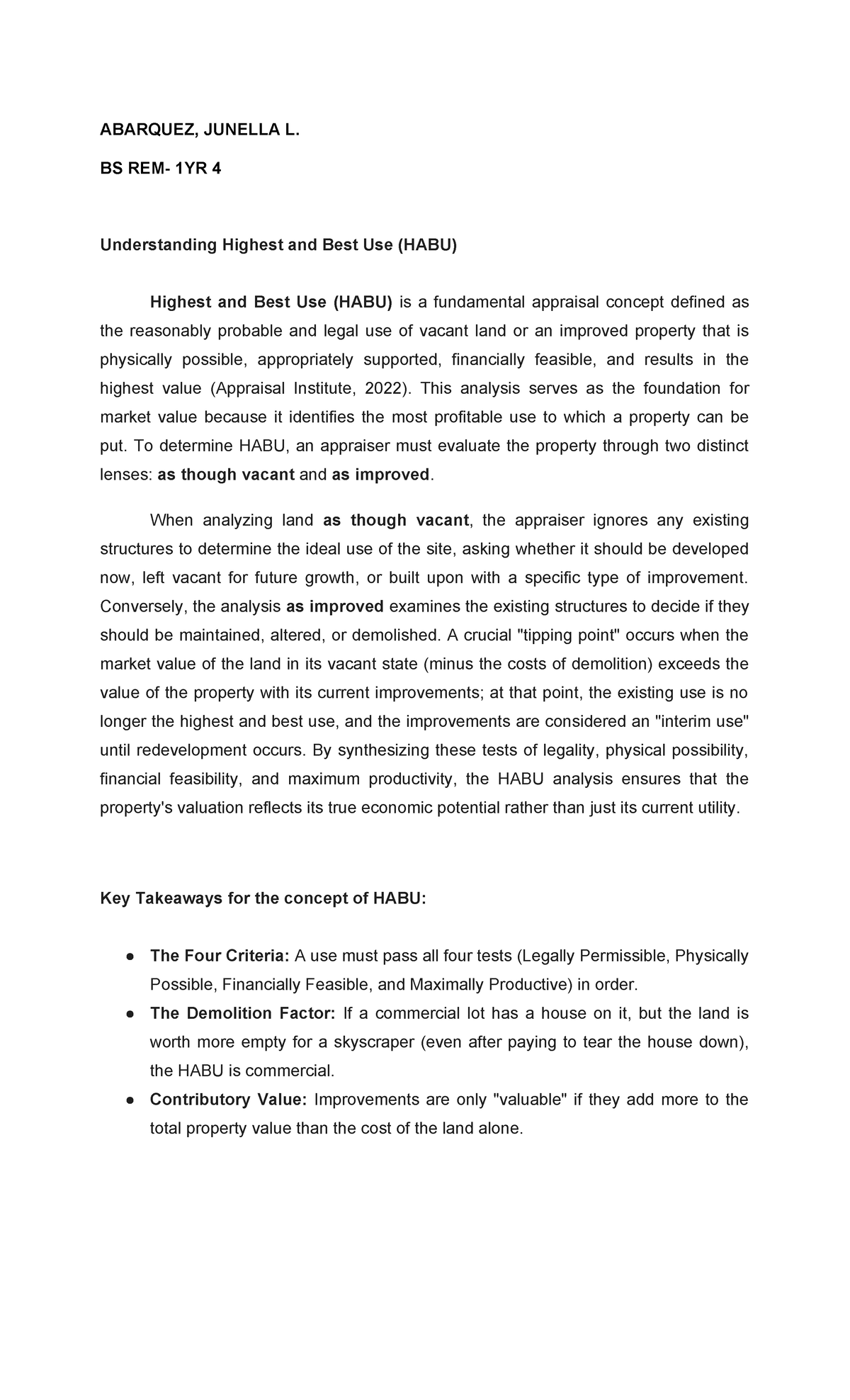 HABU Prelim Notes: Understanding Highest and Best Use Analysis - Studocu
