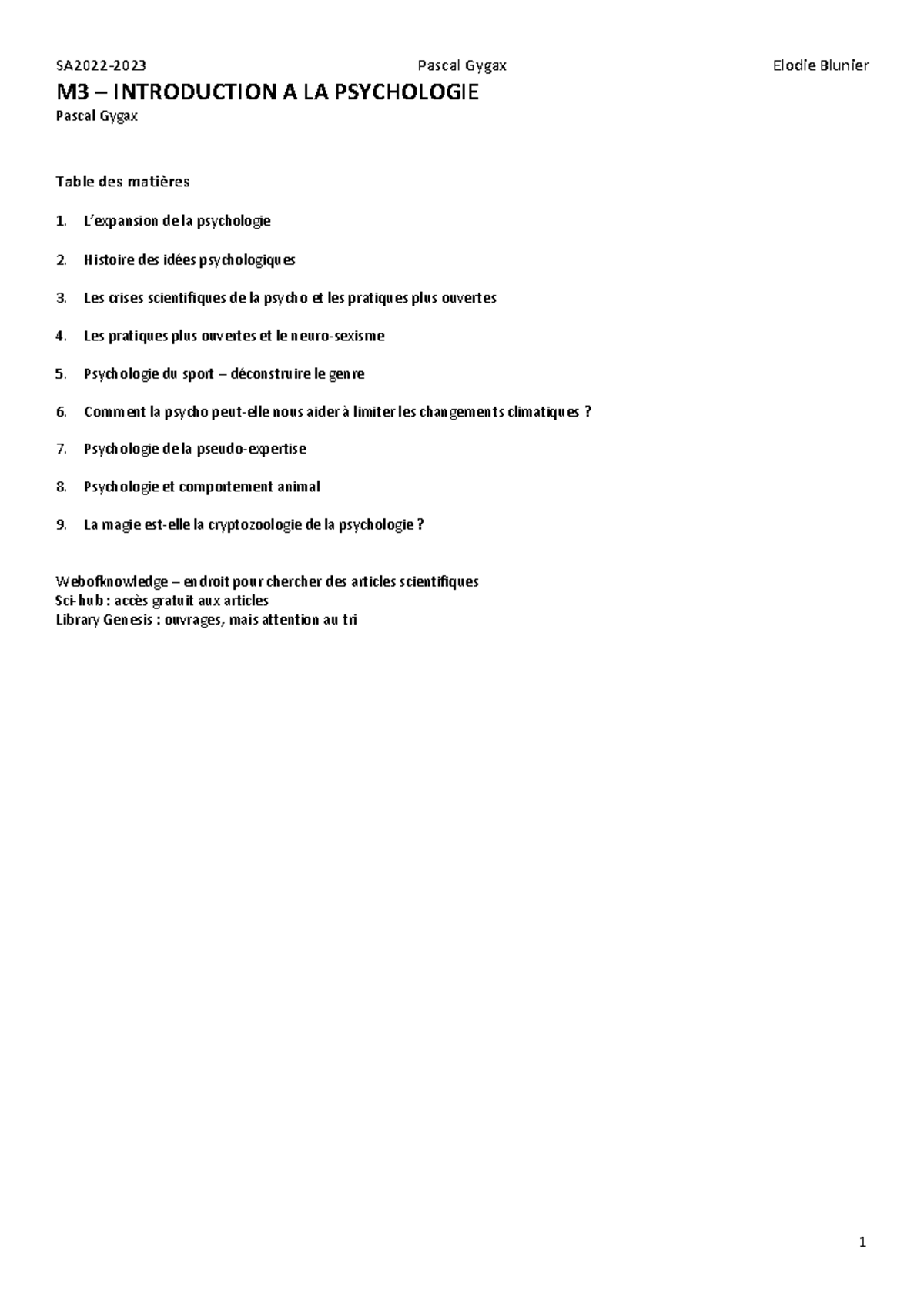 Titre M3 - Introduction à la psychologie : Concepts et Développements ...