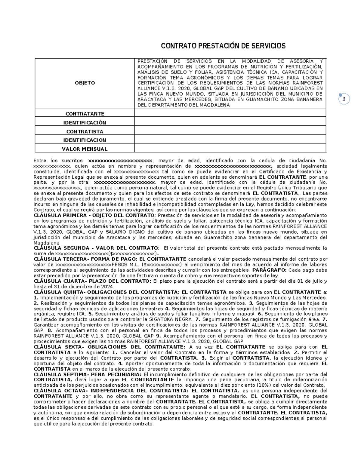 Modelo de Contrato para Servicios de Asesoría Agronómica - Document Preview