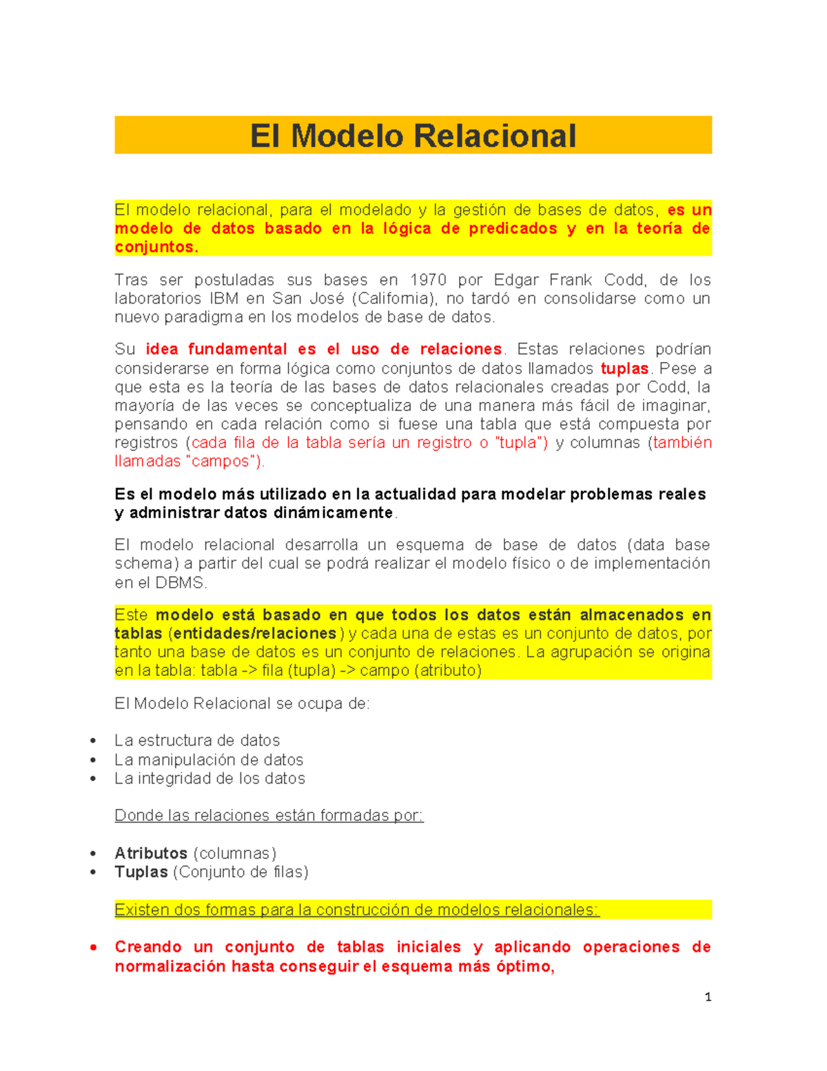 TEMA - El Modelo Relacional en Bases de Datos (BD) - Studocu