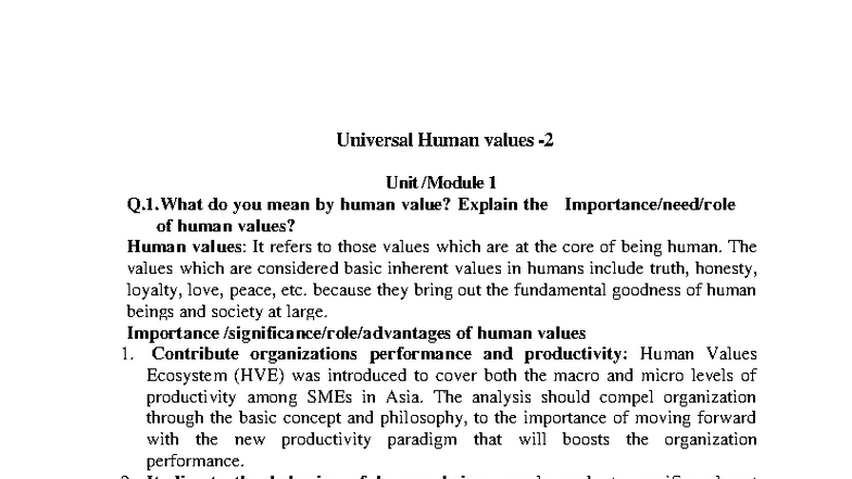 UHV 101: Comprehensive Notes on Universal Human Values - Unit 1 - Studocu
