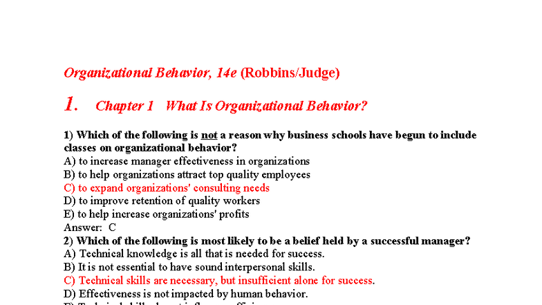Organizational Behavior, 14e: Chapter 1 Overview and Key Concepts - Studocu