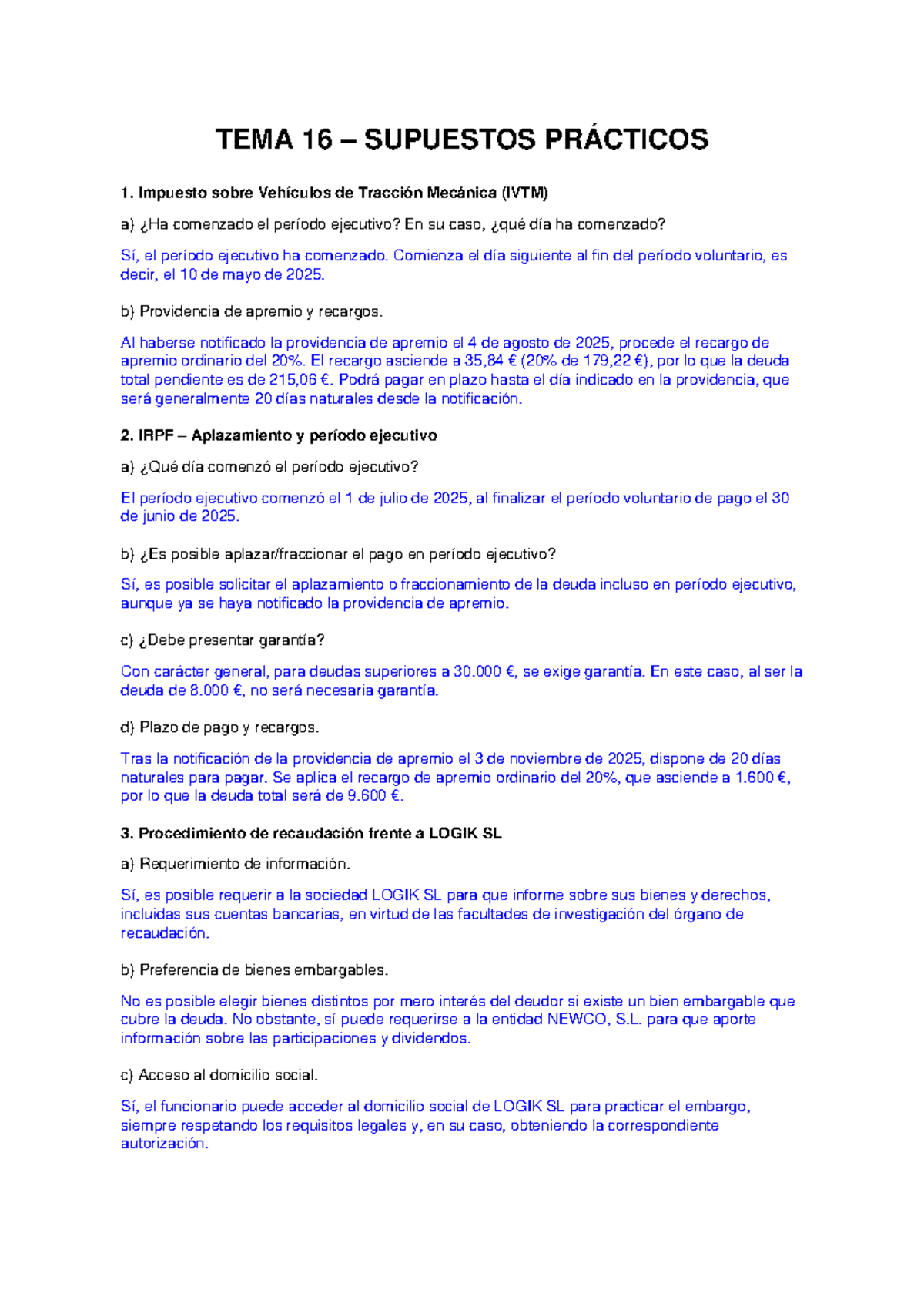 TEMA 16: SUPUESTOS PRÁCTICOS SOBRE IVTM Y RECAUDACIÓN - Studocu