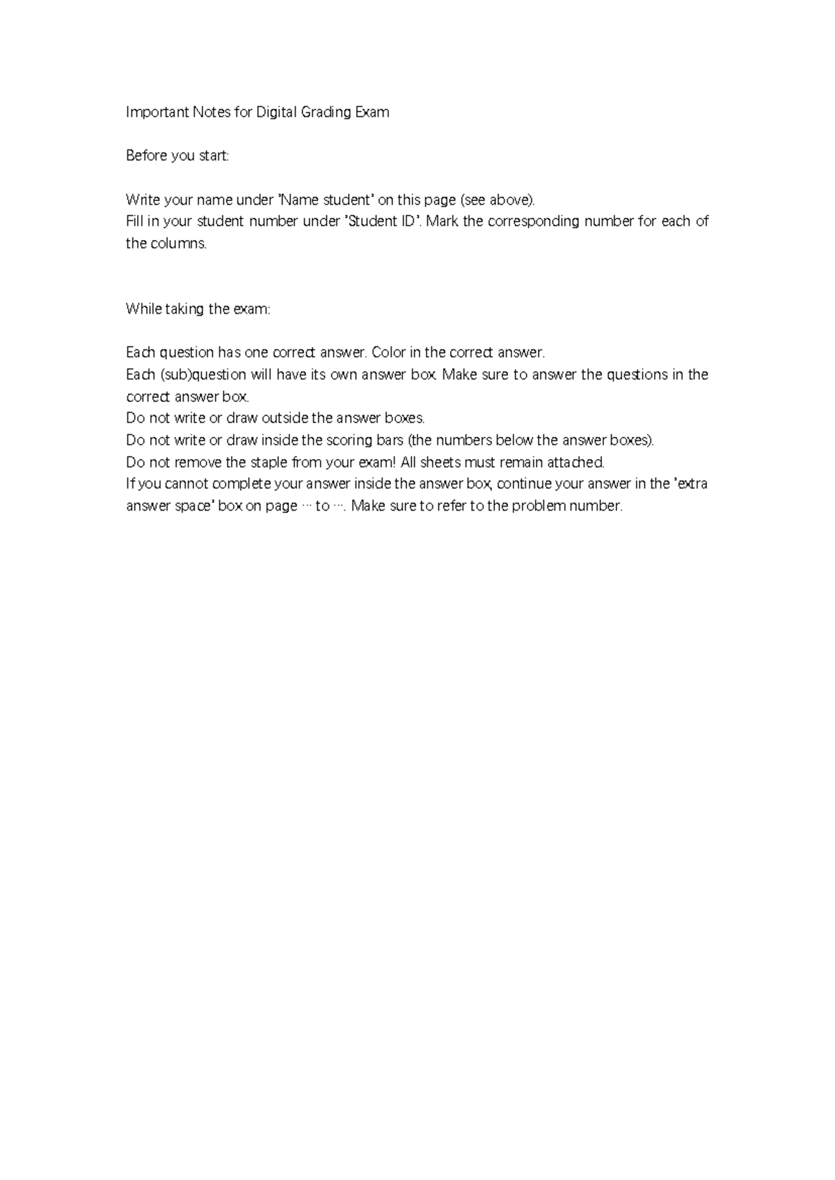 Digital Grading Exam Guidelines & Important Notes for Students ...
