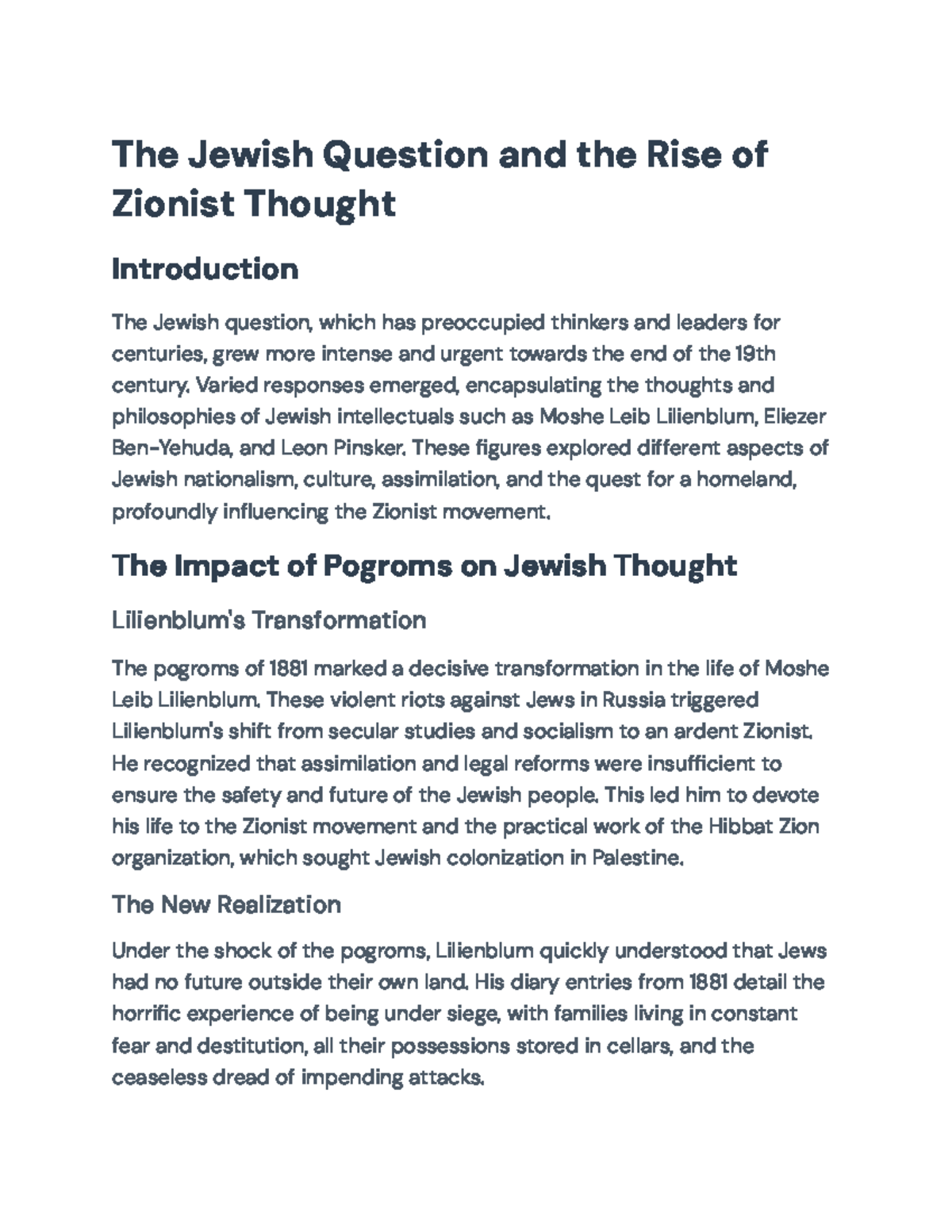 The Jewish Question and the Rise of Zionist Thought (HIST 101) - The ...
