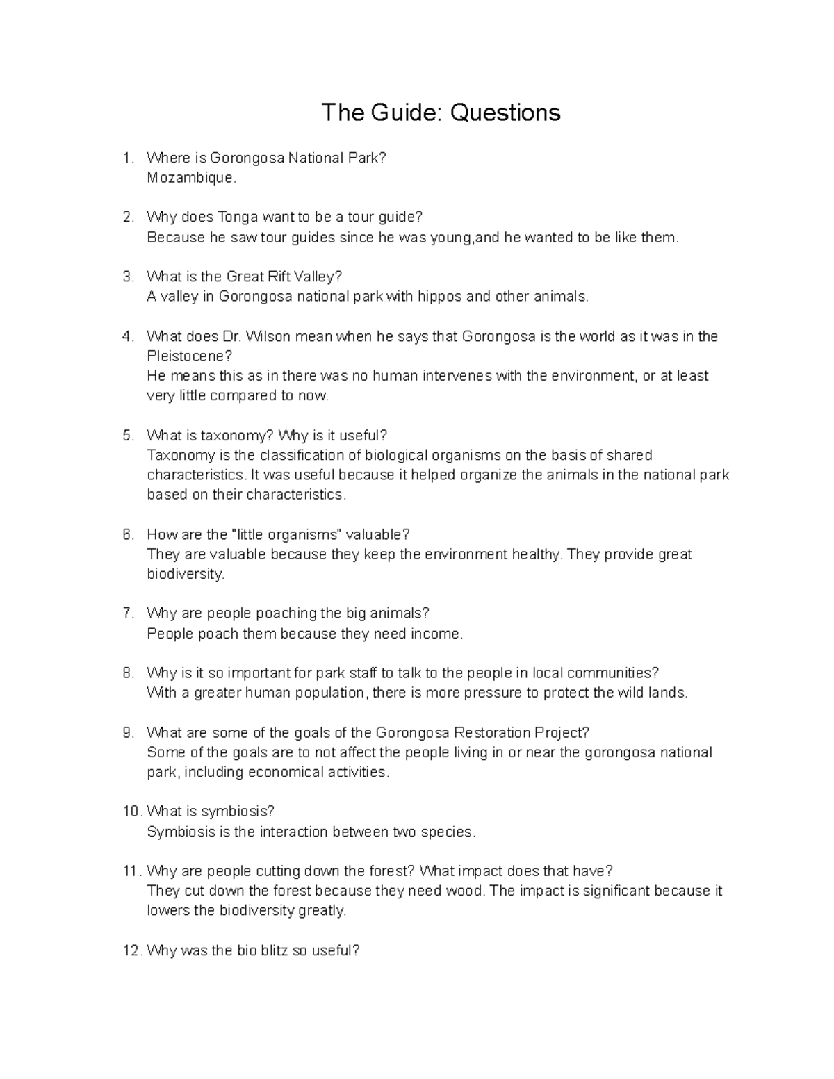 The Guide Questions - The Guide: Questions Where is Gorongosa National ...