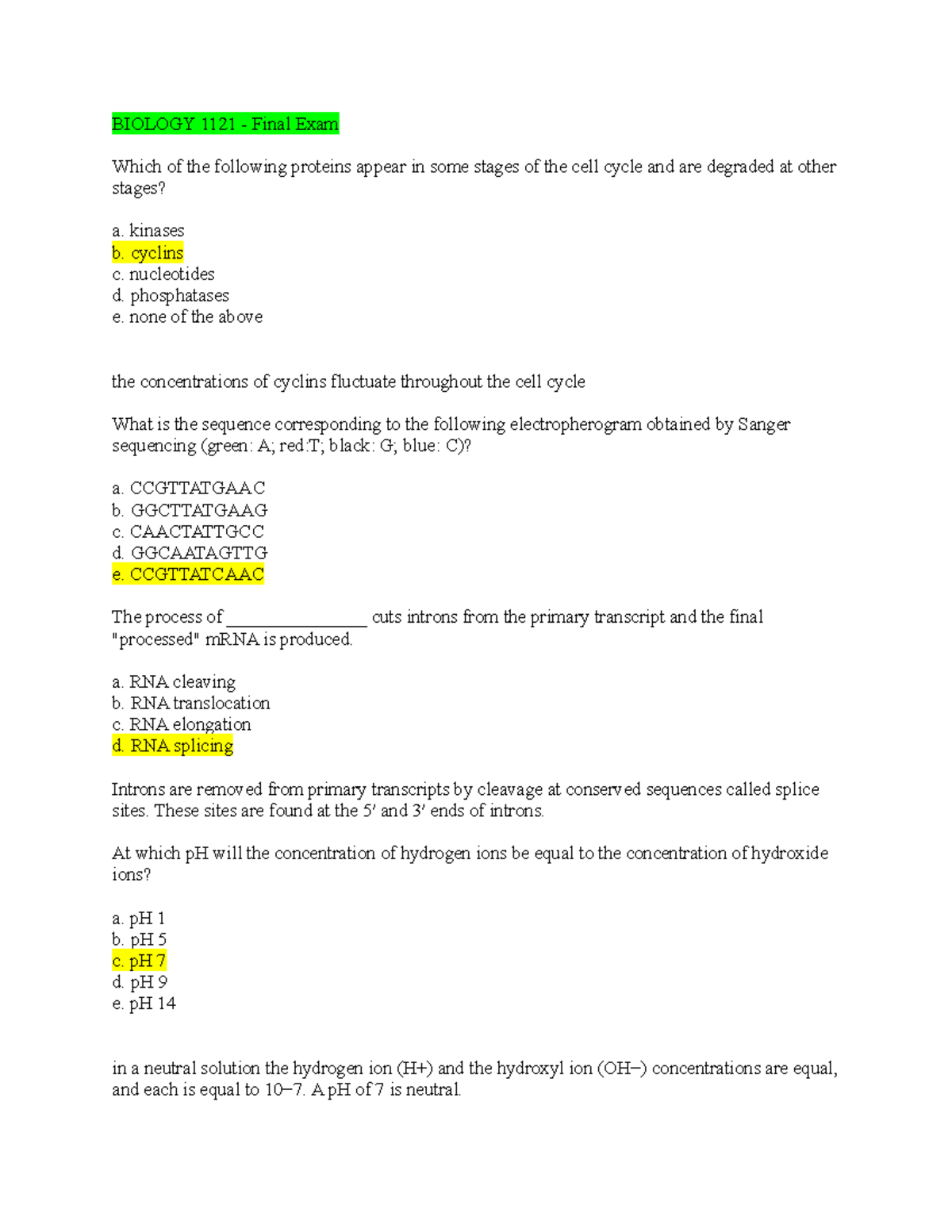 Biology 1121 - Comprehensive Final Exam Study Guide - Studocu