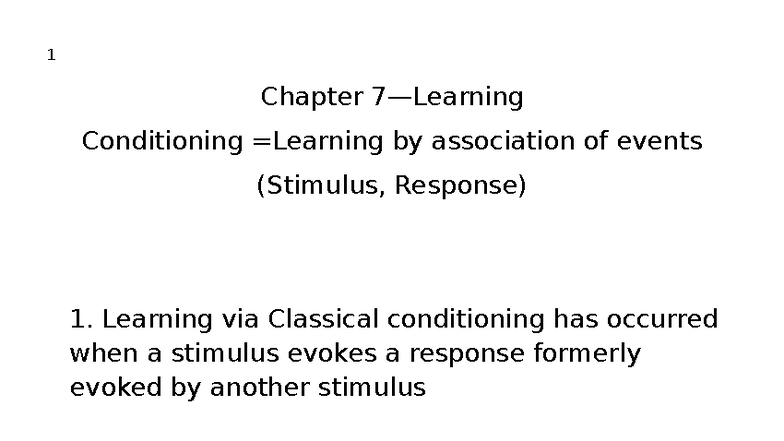 Chapter 1: Classical Conditioning and Event Associations (PSY 101 ...