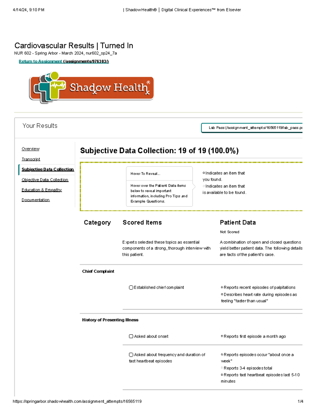 Shadow Health Cardio Subjective 2024 - Cardiovascular Results | Turned ...
