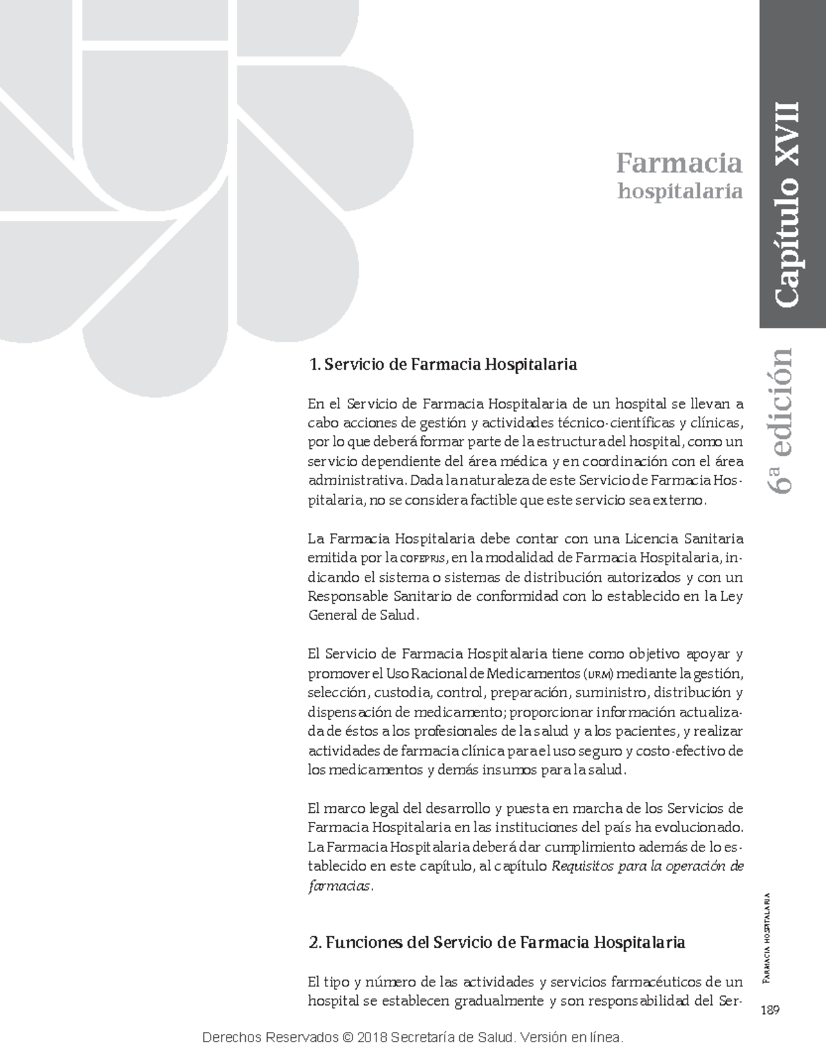 Servicio de Farmacia Hospitalaria - Capítulo XVII: Funciones y Gestión ...