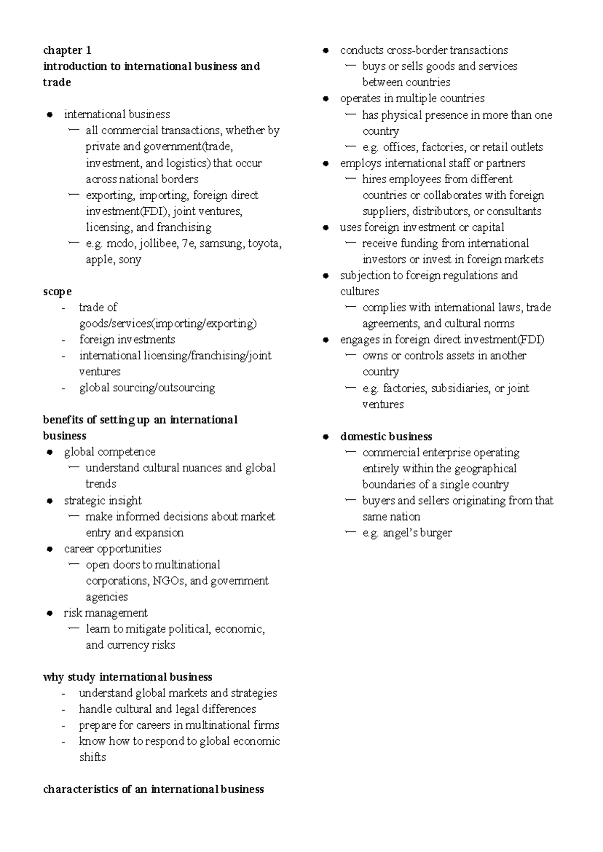 Chapter 1: Introduction to International Business and Trade (Maseco 3 ...