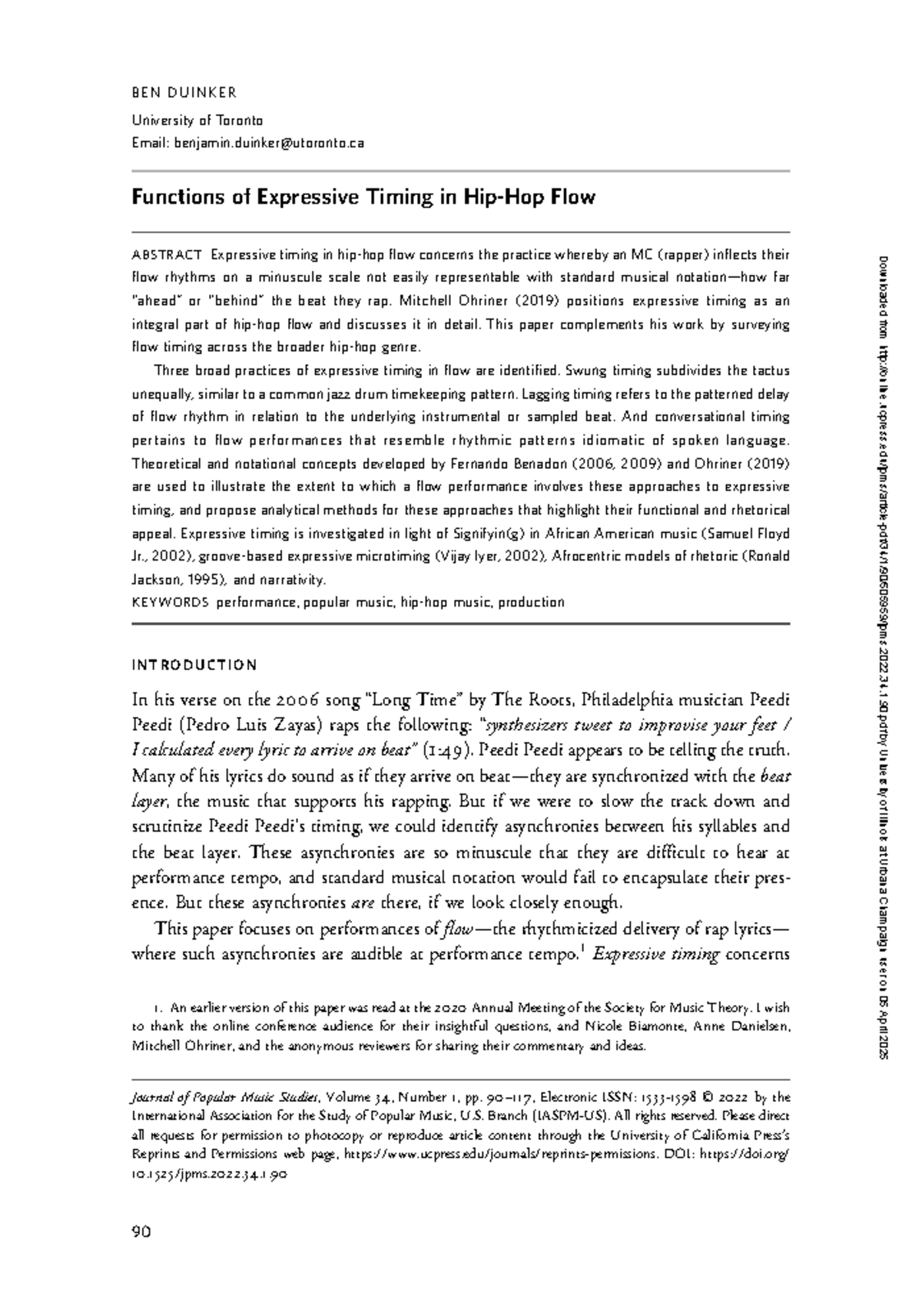 Functions of Expressive Timing in Hip-Hop Flow Analysis (JPMS3401) - B ...