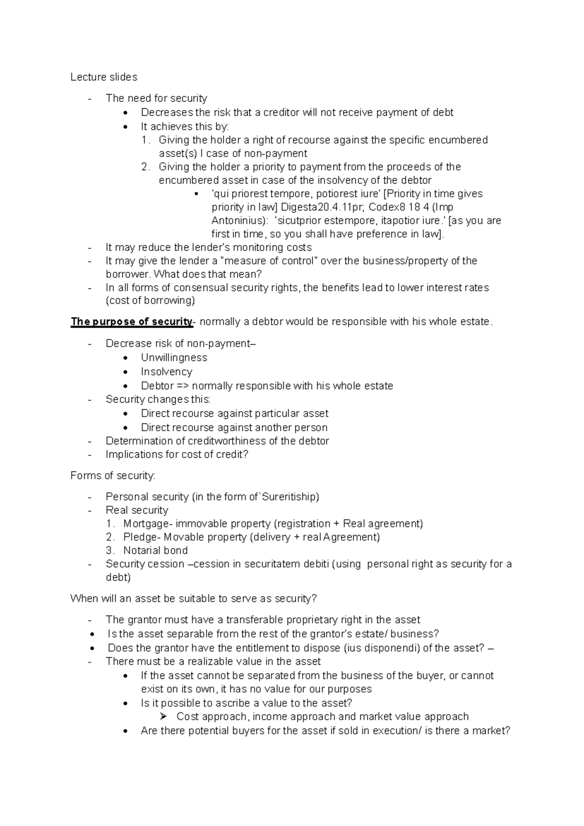 Lecture Slides: Real and Personal Security Law Overview (Course Code ...