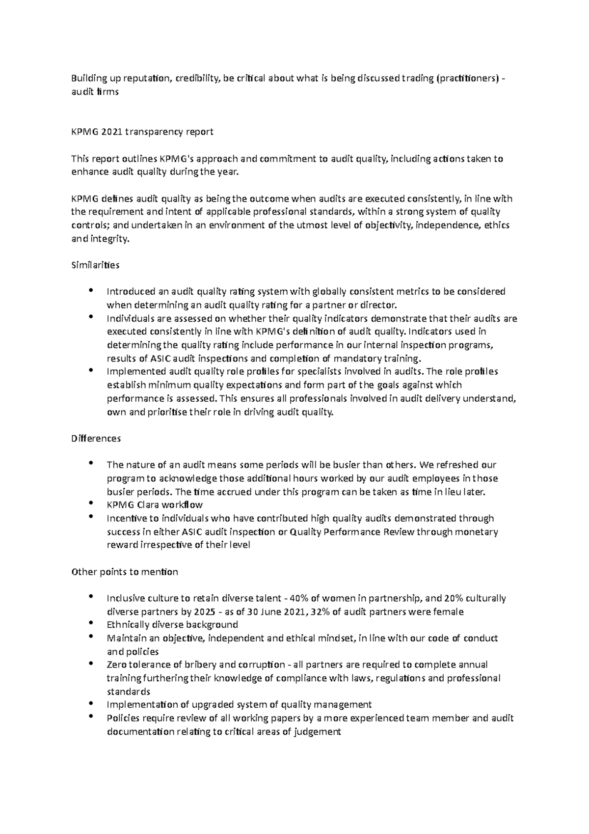 ACC3600 - Description of transparency report - Building up reputation ...
