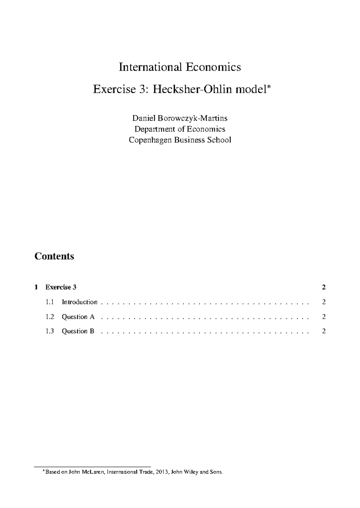 International Economics Exercise 3: Factor Endowments & Trade 