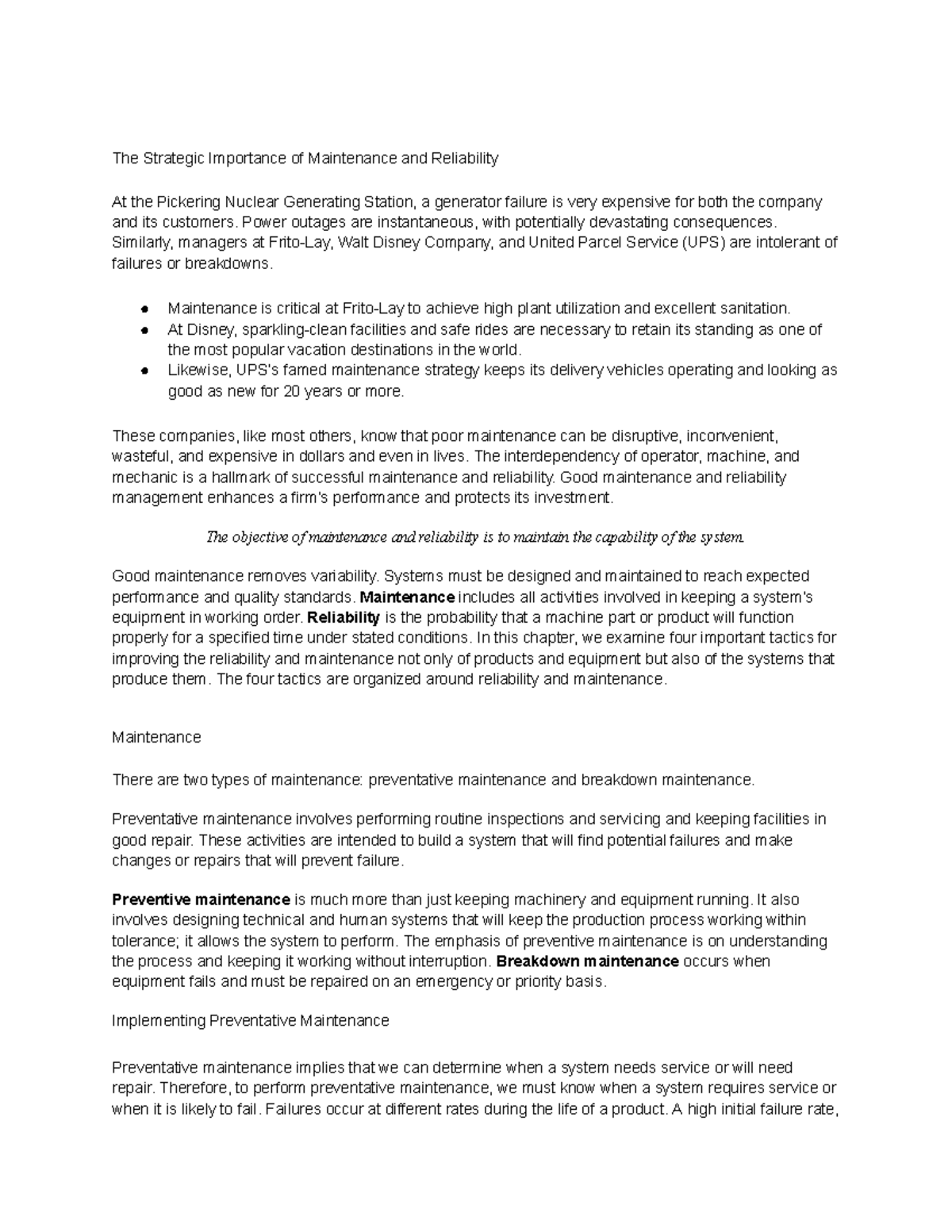 Model 12 - Module notes on maintenance and reliability strategies - Studocu