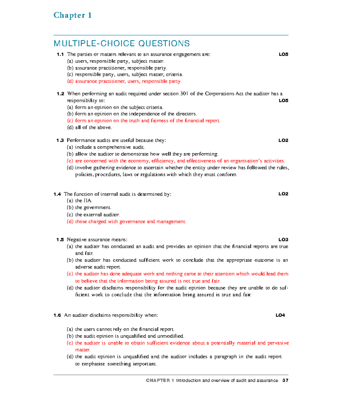 Audit MCQ Ch 1 5 w answer - CHAPTER 1 Introduction and overview of ...