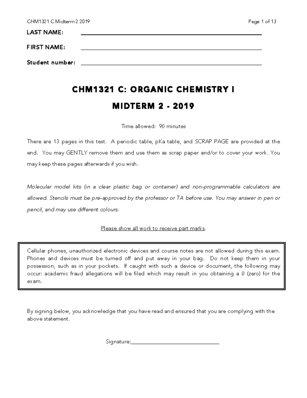 CHM1321 C: Organic Chemistry I Final Exam - April 2017 - Studocu