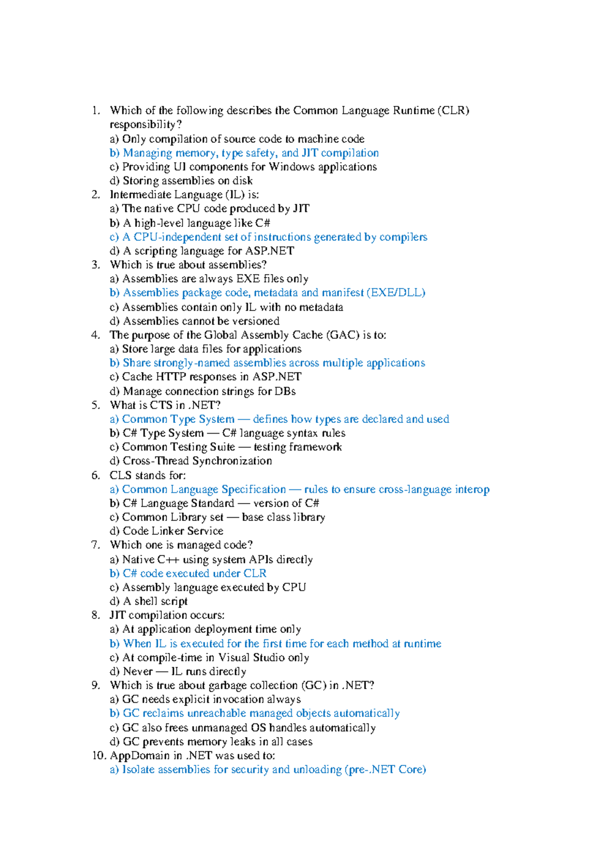 MS.NET MCQs - Comprehensive Study Guide for Exam Preparation - Studocu