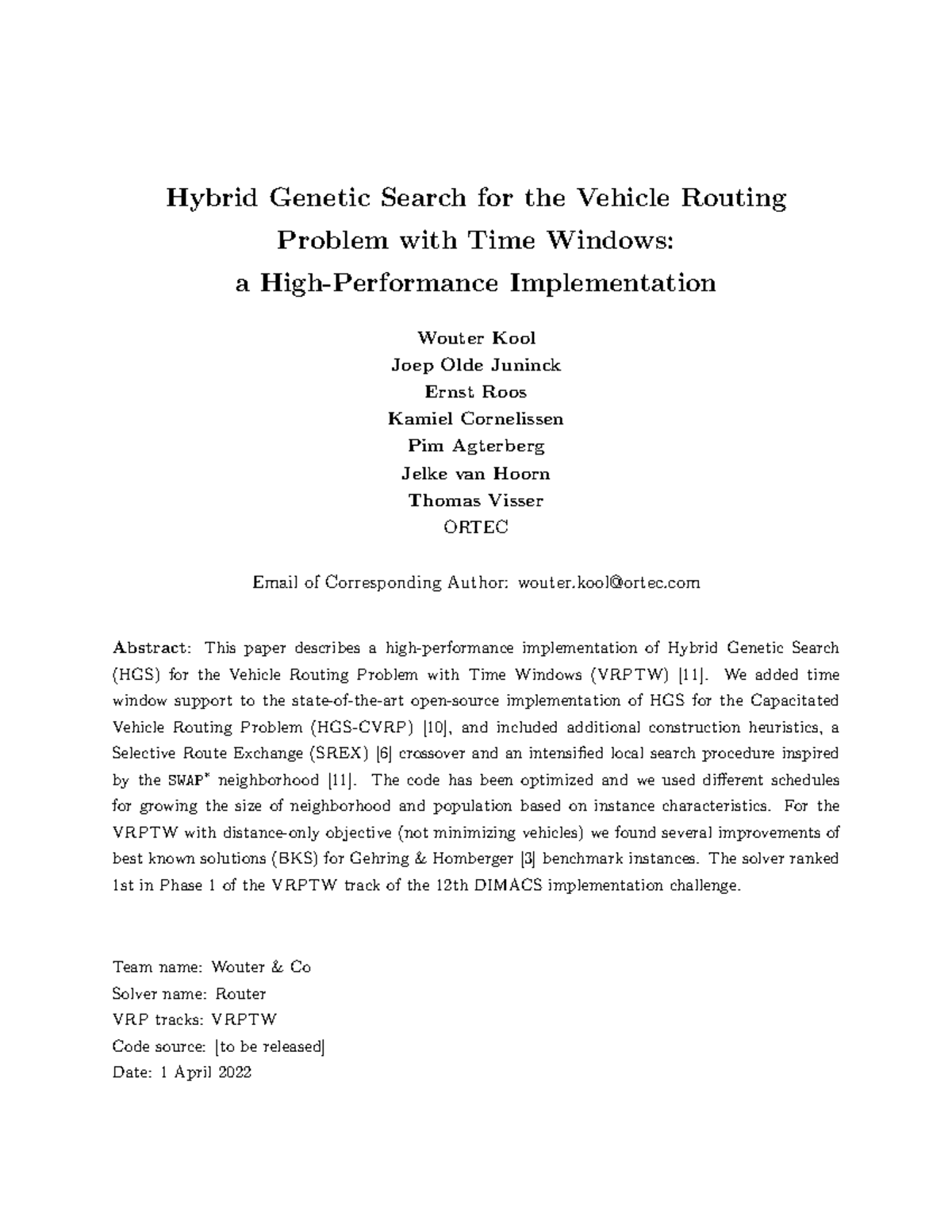 Paper kool hgs vrptw - Vrp - Hybrid Genetic Search for the Vehicle ...