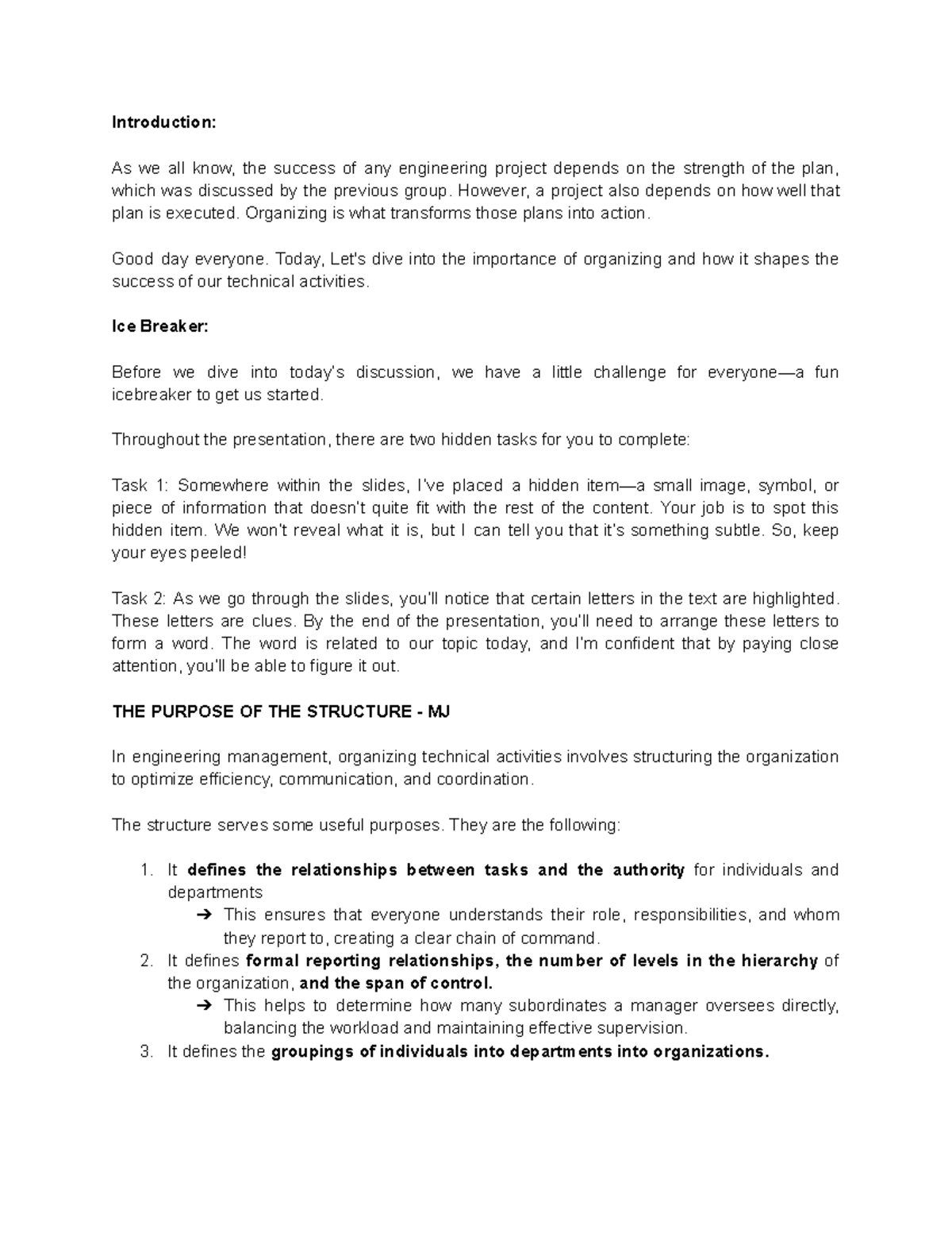 Eneman Report Script - ORGANIZING TECHNICAL ACTIVITIES - Introduction ...