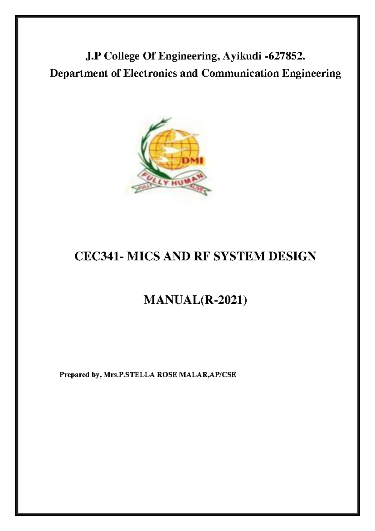 CEC341 - Lab Manual on MICS and RF System Design with MATLAB - Studocu