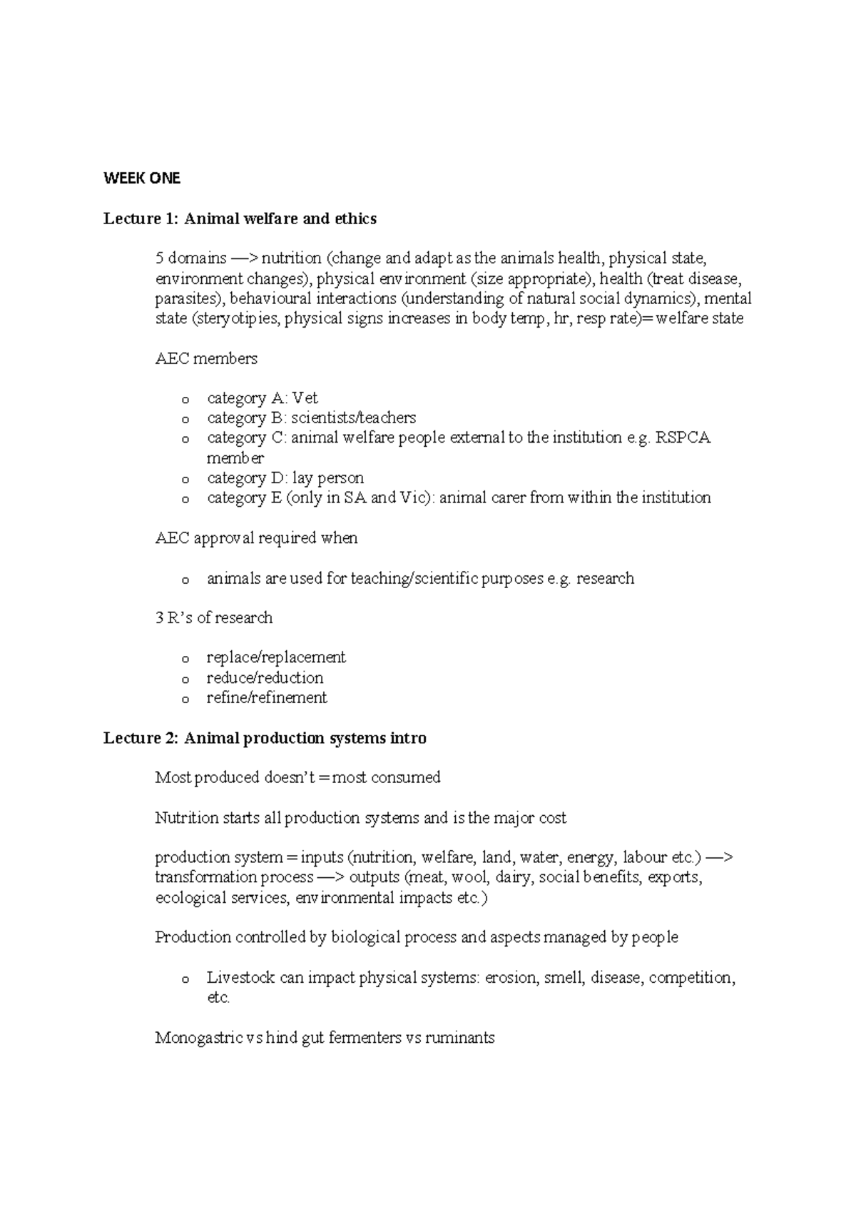 Lecture Notes: Animal Welfare, Production Systems, and Cattle ...
