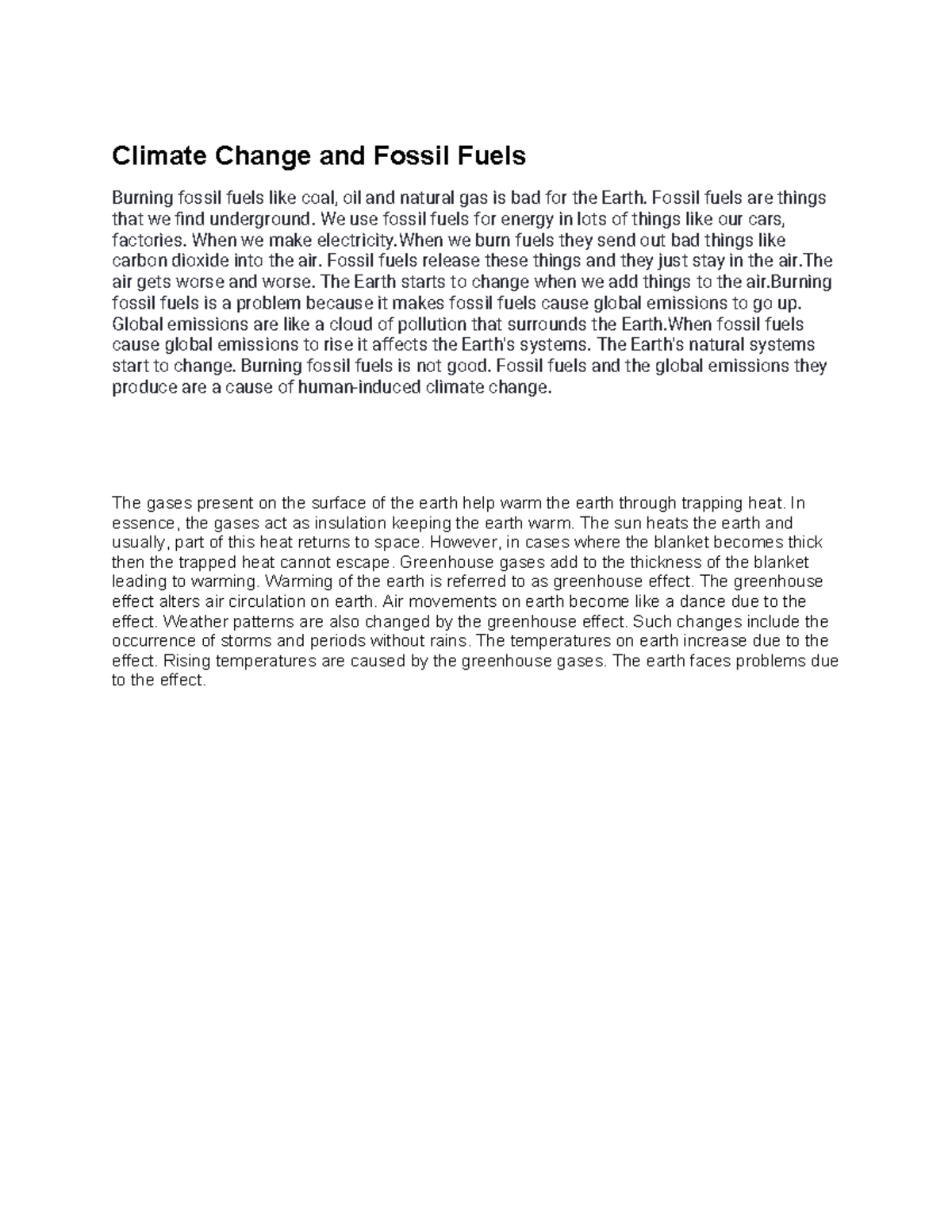 Climate Change and Fossil Fuels: Impact on Global Emissions (CALC ...