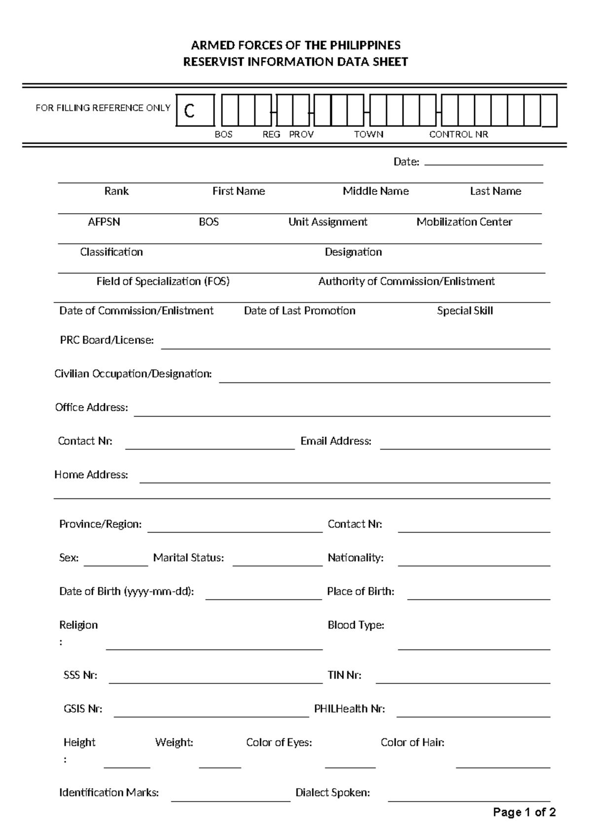 RIDS-NEW-Format: Armed Forces Reservist Data Sheet Template - Studocu
