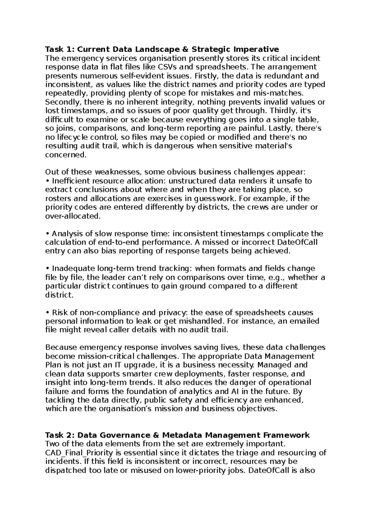 INFO260 Project: Data Management Plan for Emergency Services - Studocu