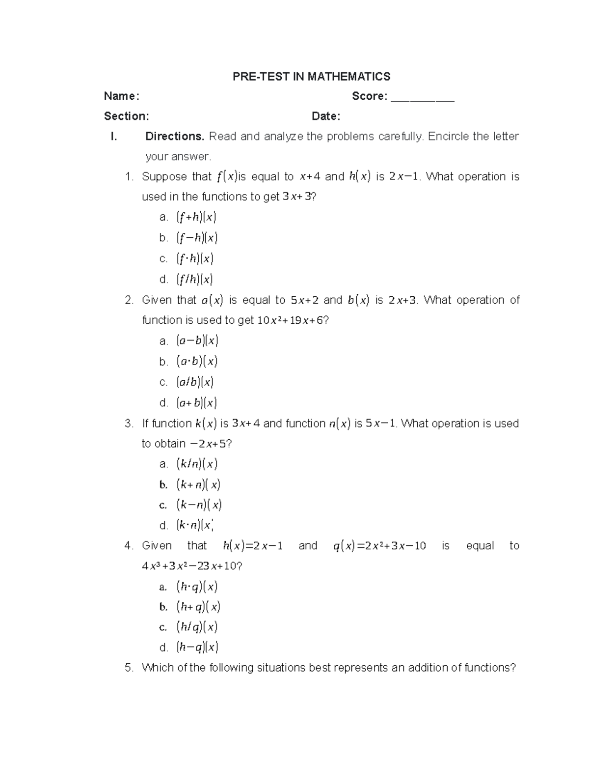 Mathematics 101 - General Math Practice & Post Test Guide - Studocu