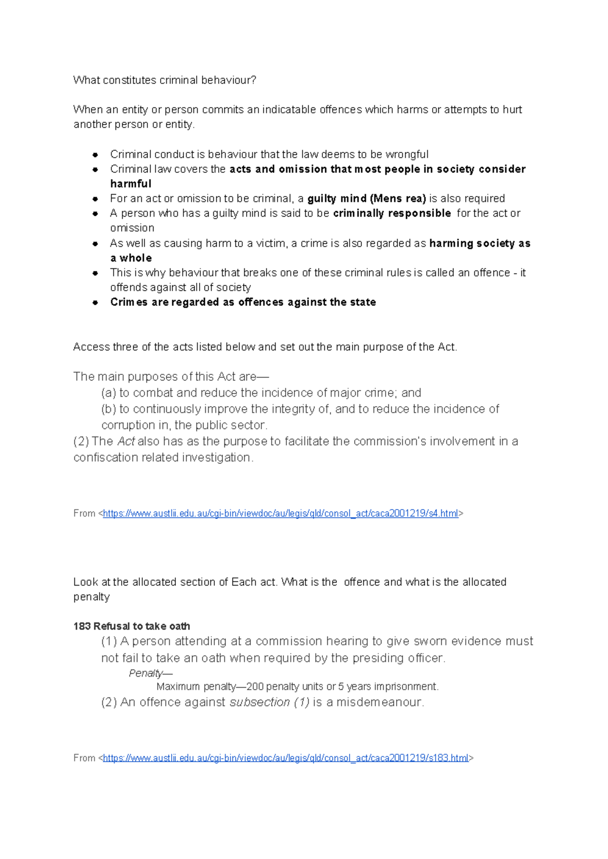 Criminal Behaviour Overview: Key Offences and Penalties - Studocu