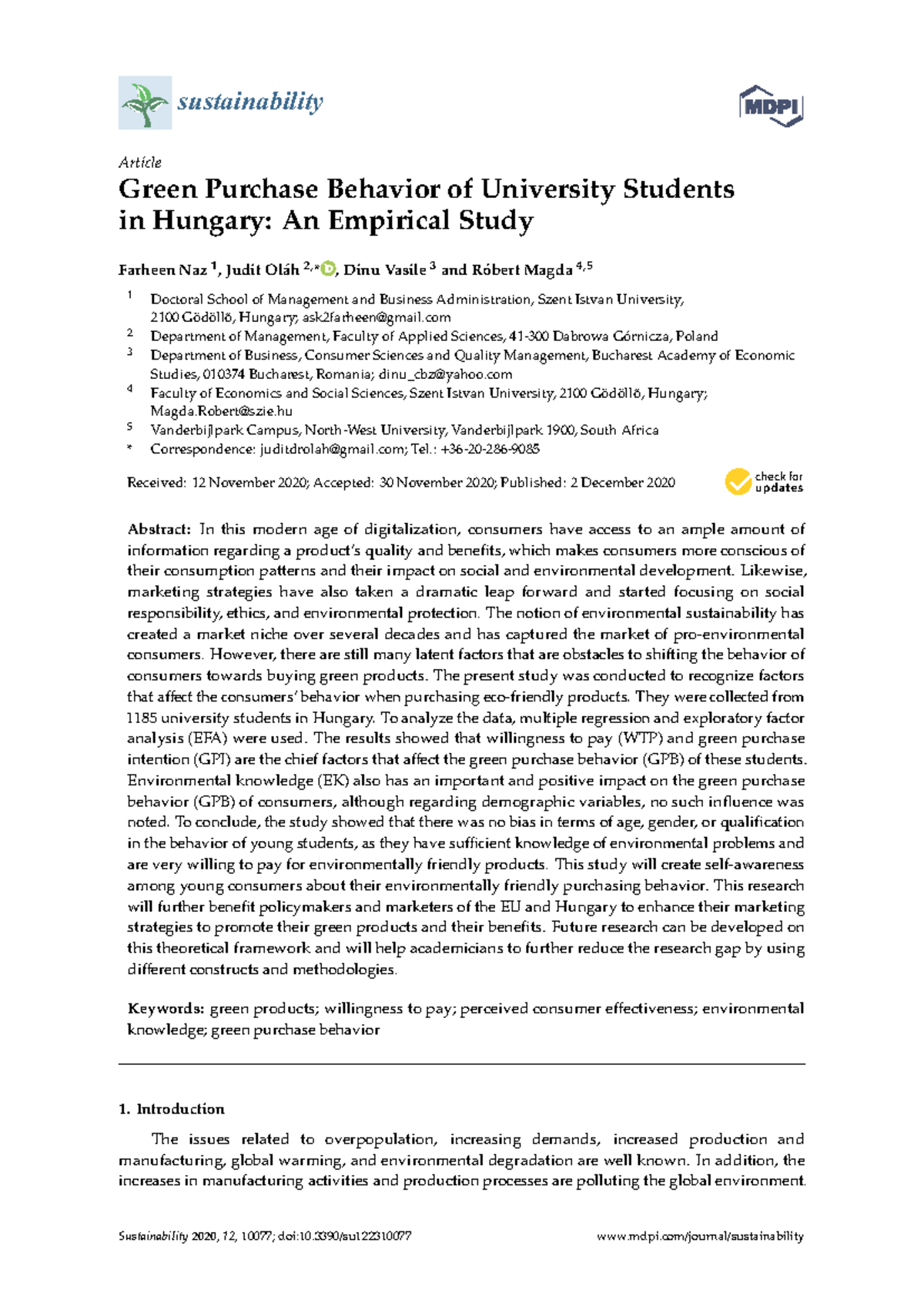 Green Purchase Behavior of University Students in Hungary - An ...