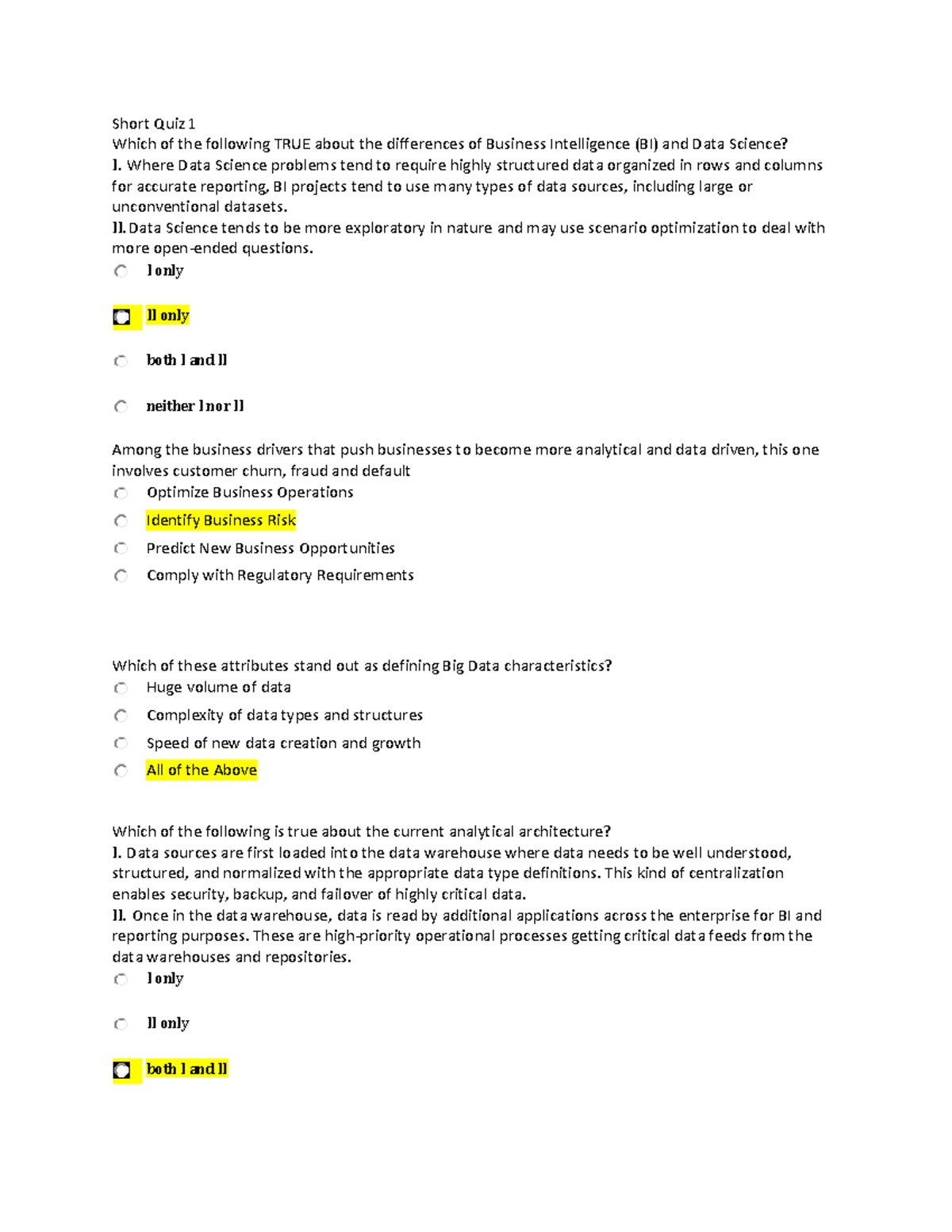 MATH144 Module 1 Quiz Compilation: Business Intelligence & Data Science ...