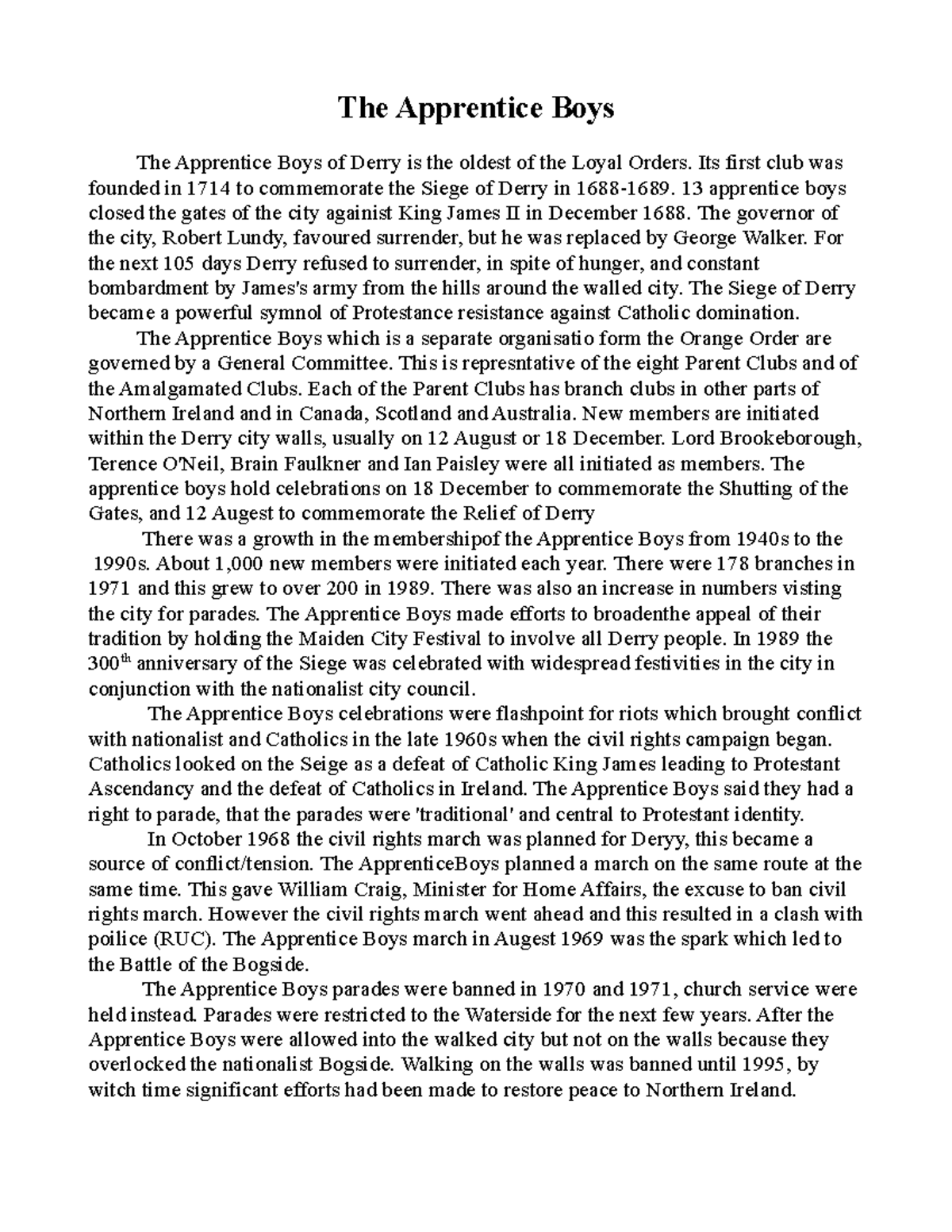 Case Study: The Apprentice Boys of Derry and Their Cultural Impact ...
