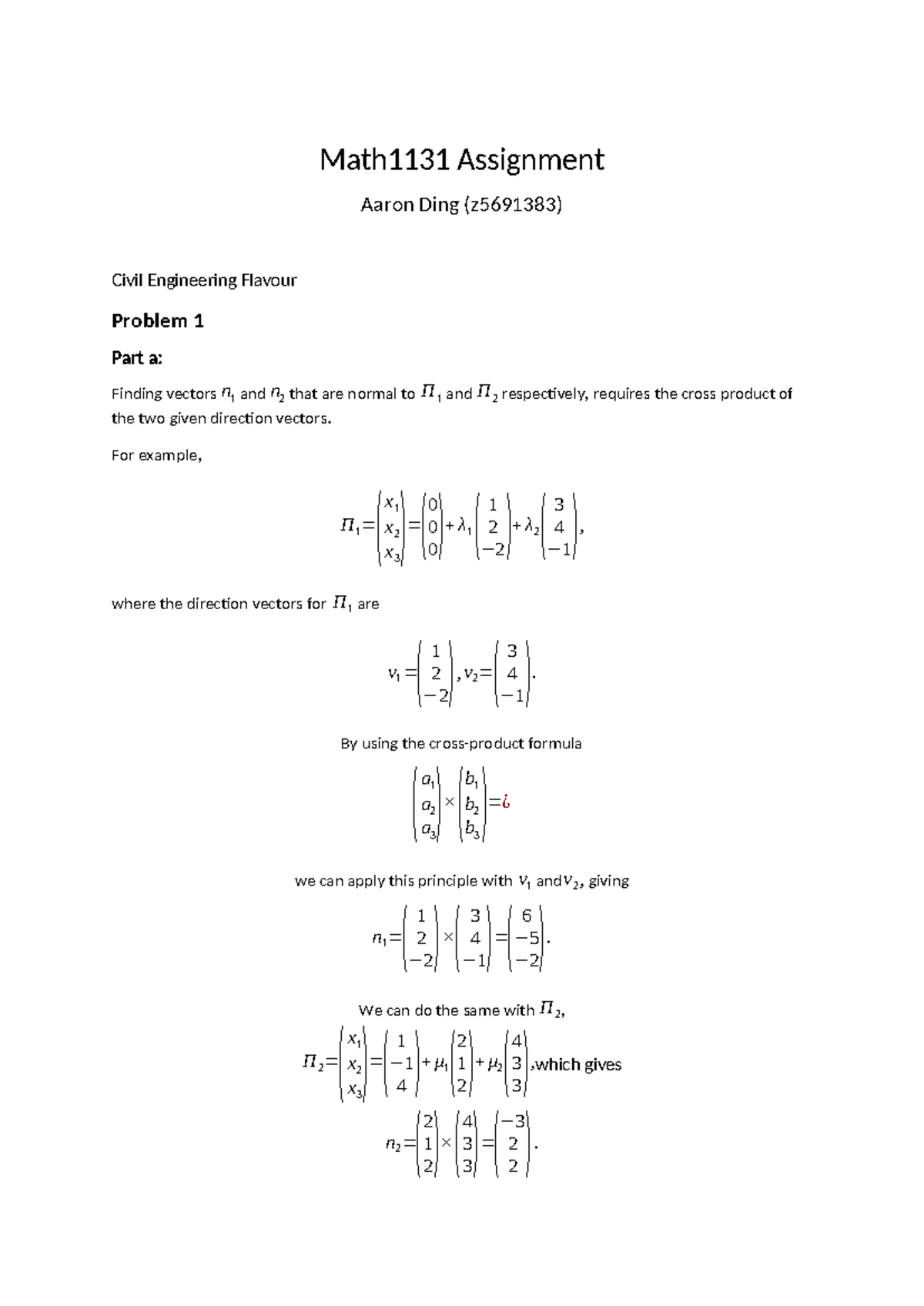 MATH1131 Assignment 1 - Civil Engineering Vector Problems - Studocu