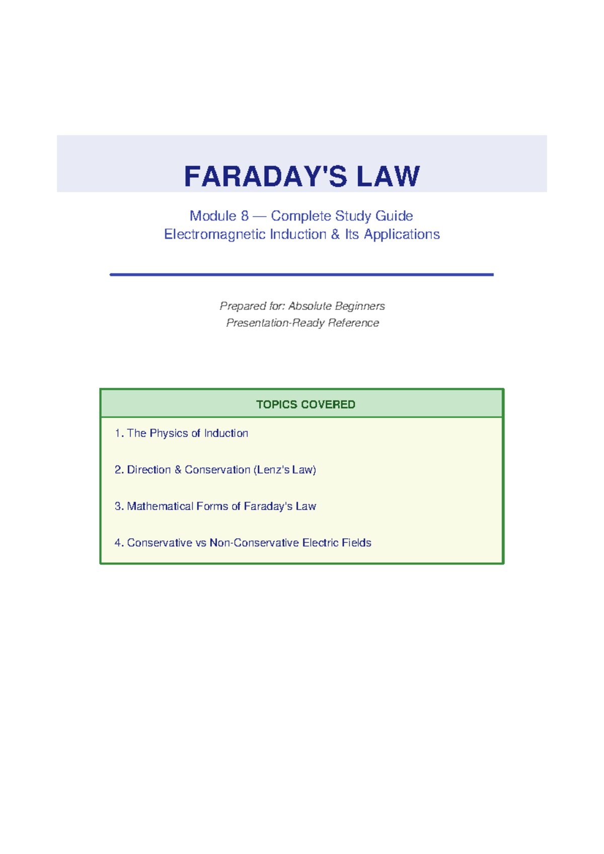 Faraday's Law Module 8 Study Guide: Electromagnetic Induction Basics ...