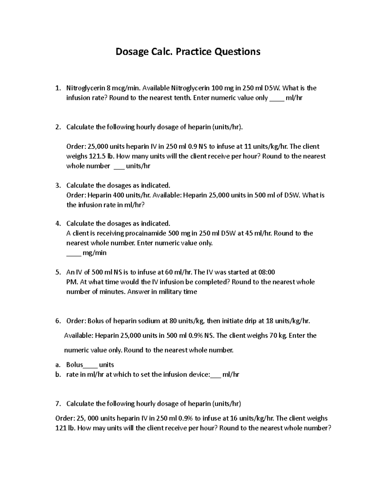 Dosage Calculation Pre-Exam Practice Questions for Nursing Students ...