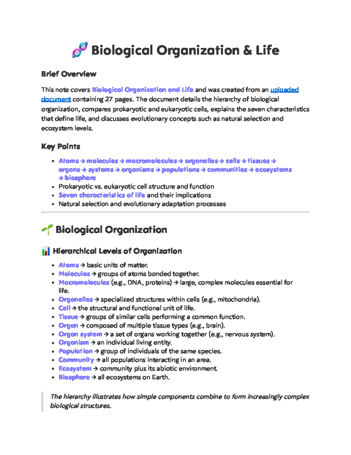 Biological Organization & Life Overview (BIO 2026) - Studocu