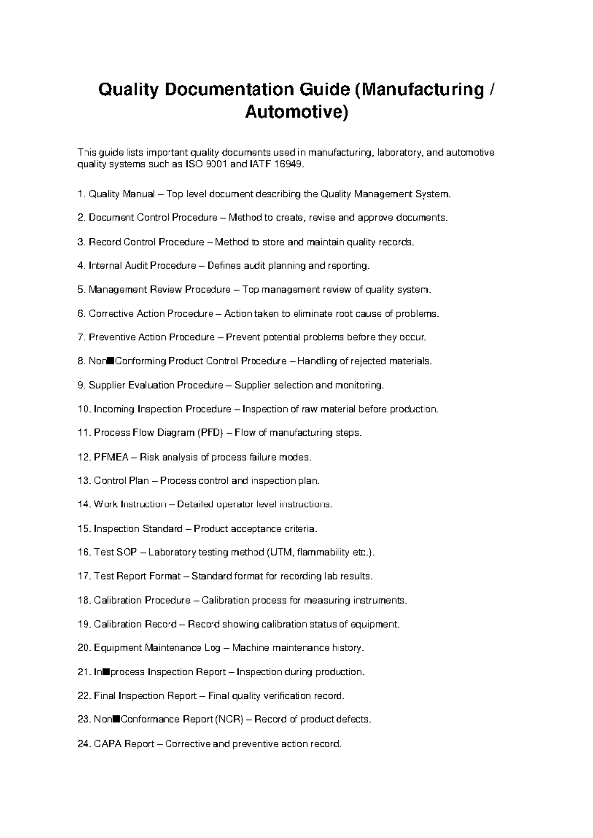 Quality Documentation Guide for Automotive Manufacturing Systems - Studocu