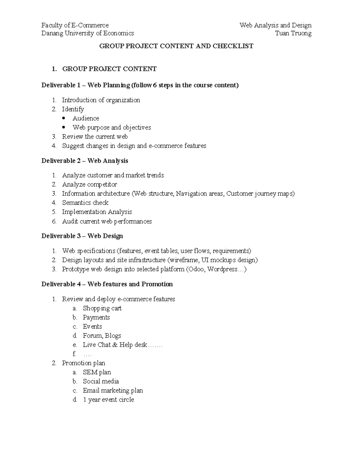 Web Analysis and Design Project Checklist - DUE 2023 - Studocu