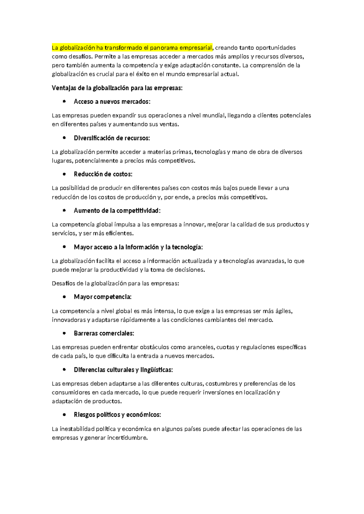 La globalización en los negocios: Oportunidades y Desafíos - Studocu