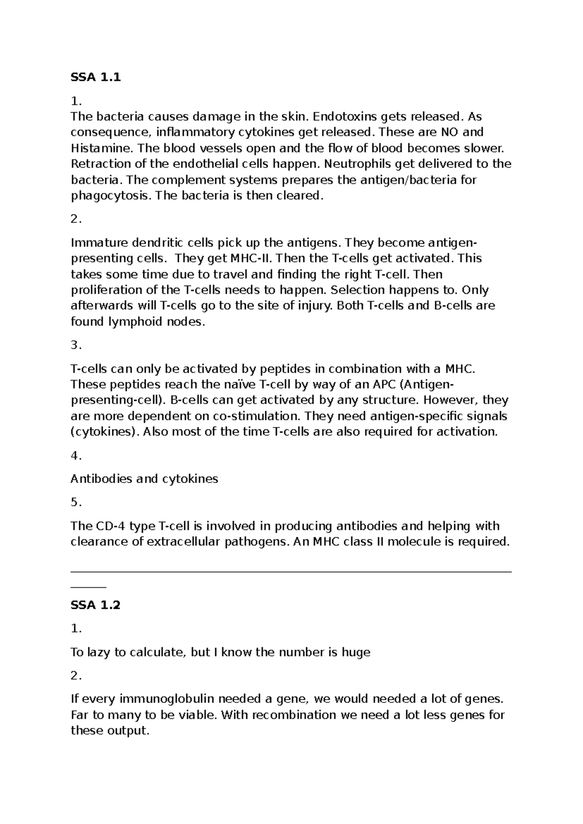 SSA 1.1 and 1 - Detailed Breakdown of Immune Response Mechanisms ...