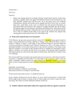 Criminal Law 1 UCR 6213 - Tutorial 5: Mens Rea & Case Analysis - Studocu