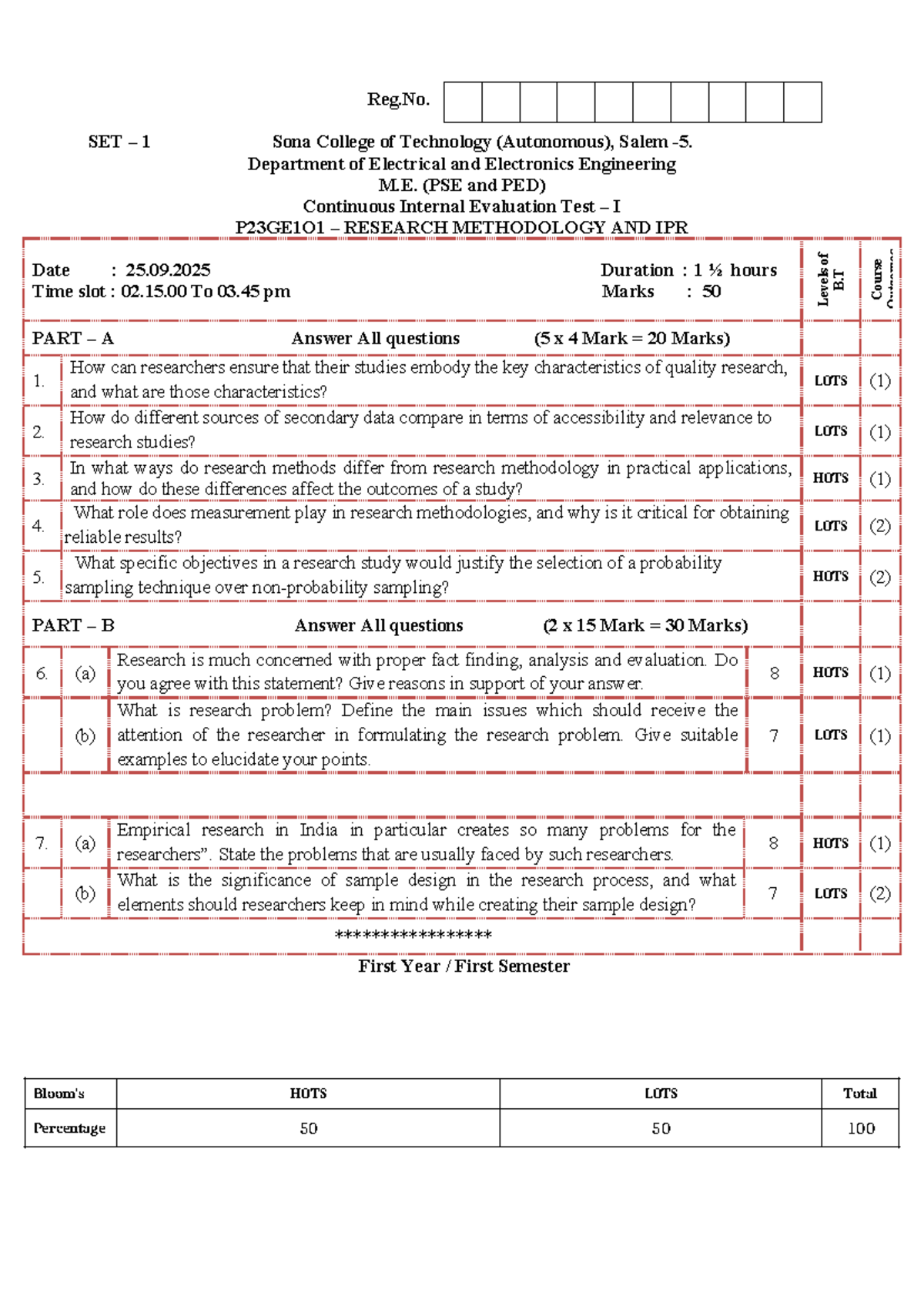 P23GE1O1 - Research Methodology and IPR Continuous Internal Evaluation ...