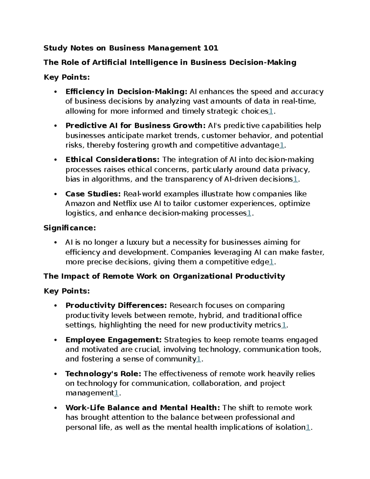 BUS 101 Notes - Study Notes on Business Management 101 The Role of ...