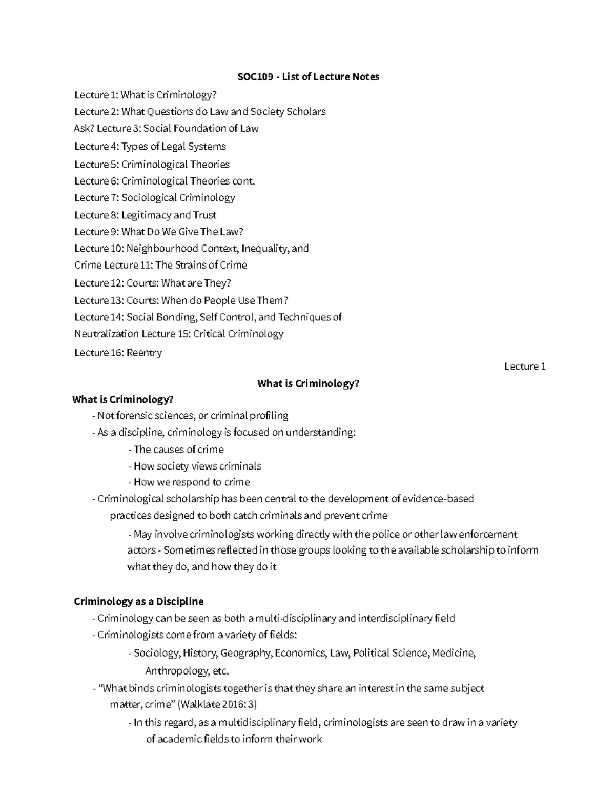 SOC109 H5 Revised Lecture Notes on Criminology and Law Concepts - Studocu
