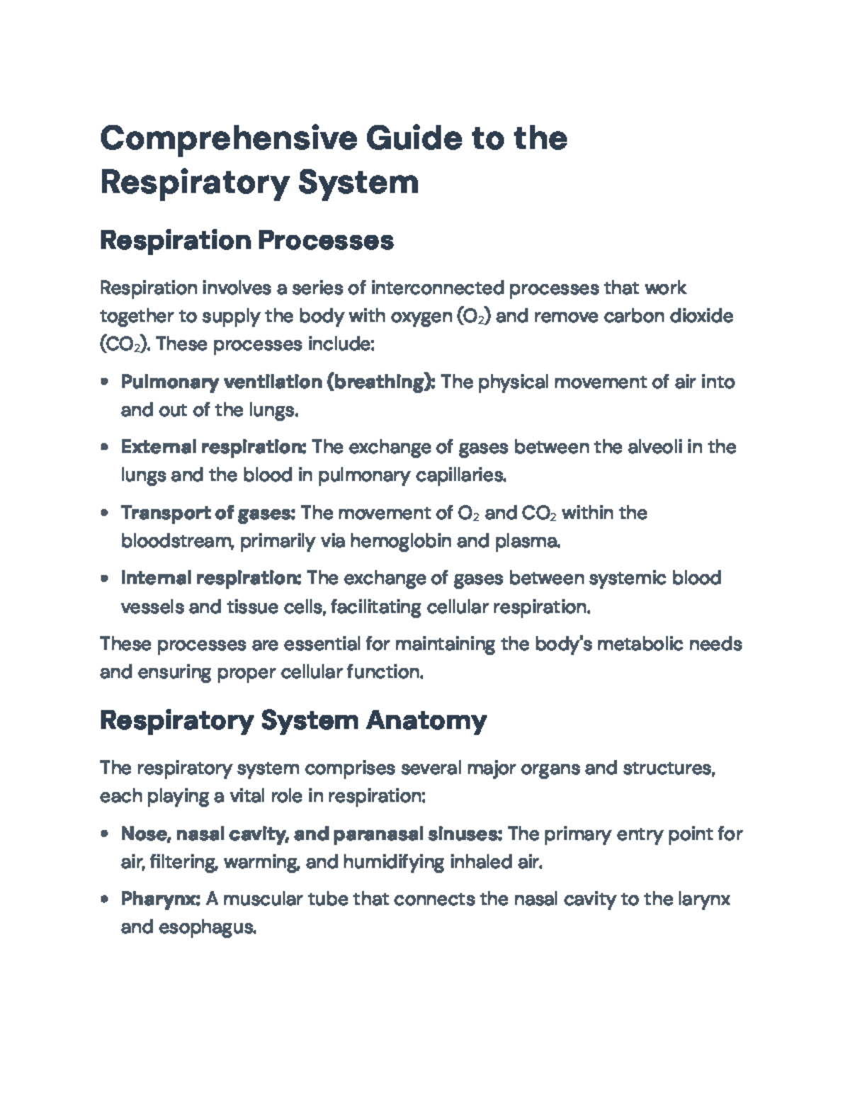Comprehensive Overview of the Respiratory System Processes (BIO 101 ...