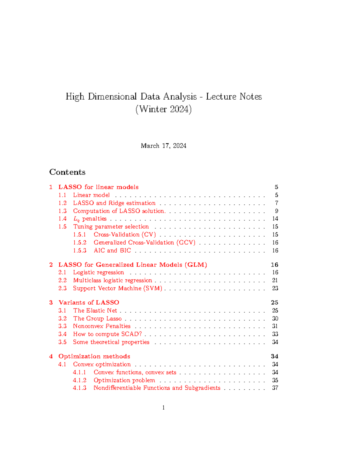 MAT4376-2024-High Dimensional Data Analysis Lecture Notes - Studocu